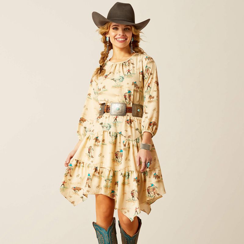 Ariat Handkerchief Dress Retro Ranch Print Polska | BSQUKR-107 - Kliknij obrazek, aby zamknąć