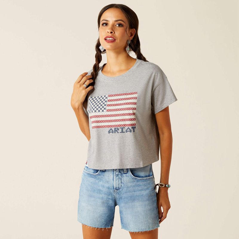Ariat Homespun Flag T-Shirt Szare Polska | FVHBCT-827 - Kliknij obrazek, aby zamknąć