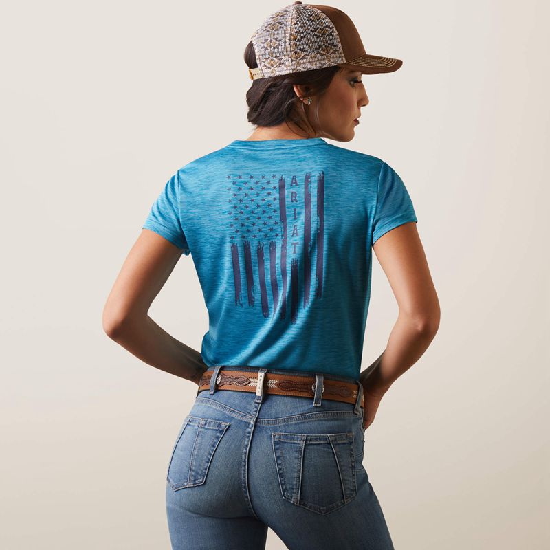 Ariat Laguna Patriot T-Shirt Niebieskie Polska | KYBREN-850 - Kliknij obrazek, aby zamknąć