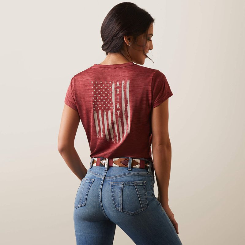 Ariat Laguna Patriot T-Shirt Pomegranate Polska | FSDLNP-386 - Kliknij obrazek, aby zamknąć