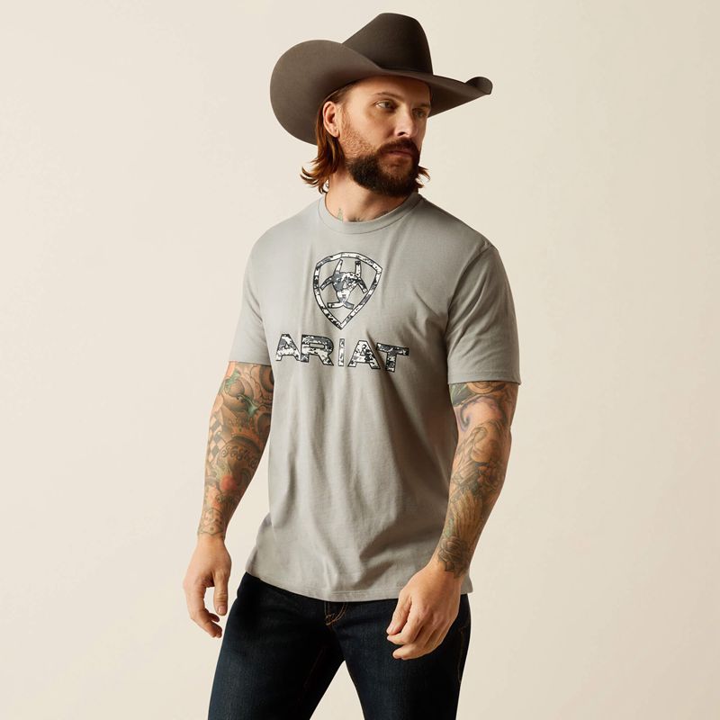 Ariat Liberty Usa Digi Camo T-Shirt Stone Heather Polska | URXQYN-298 - Kliknij obrazek, aby zamknąć