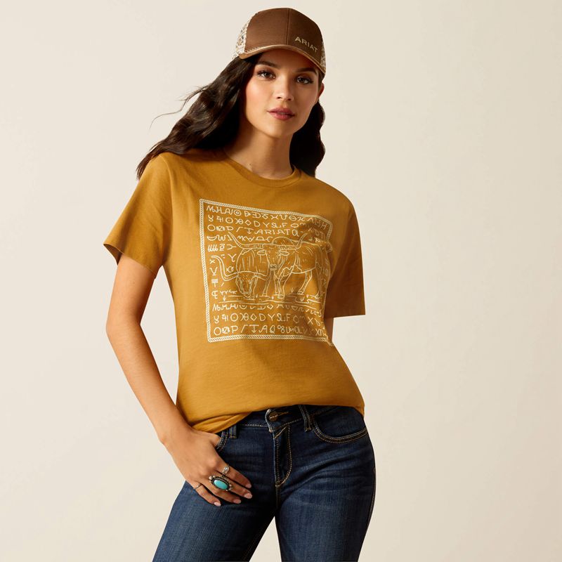 Ariat Longhorn Brand T-Shirt Złote Polska | JGDTBV-306 - Kliknij obrazek, aby zamknąć