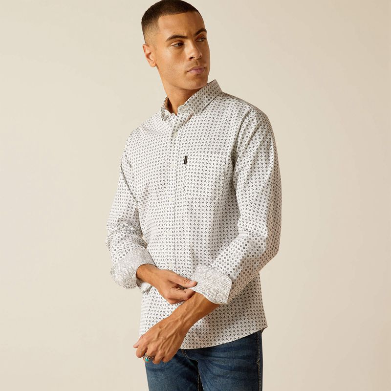 Ariat Major Stretch Modern Fit Shirt Białe Polska | NGILST-781 - Kliknij obrazek, aby zamknąć