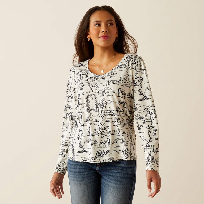 Ariat Nellore T-Shirt Toile Scene Print Polska | RVBLMQ-714 - Kliknij obrazek, aby zamknąć