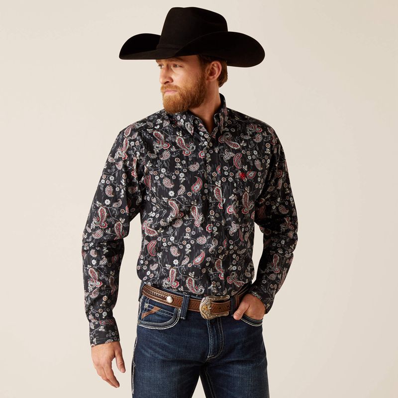 Ariat Norward Fitted Shirt Black/Black Polska | EVZWJO-960 - Kliknij obrazek, aby zamknąć