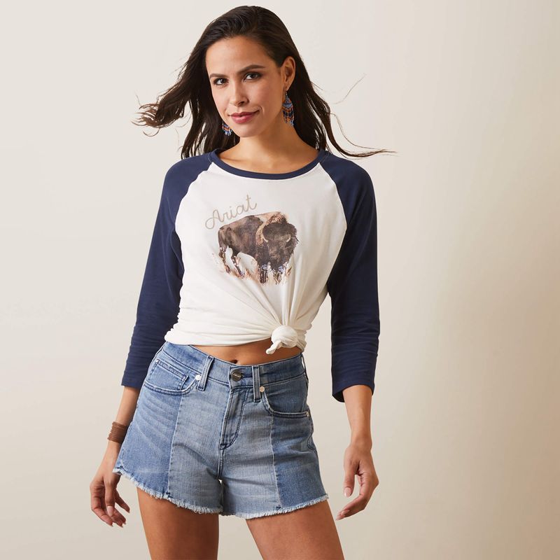 Ariat Painted Dreams T-Shirt Coconut Milk/Navy Polska | AUXZTC-435 - Kliknij obrazek, aby zamknąć