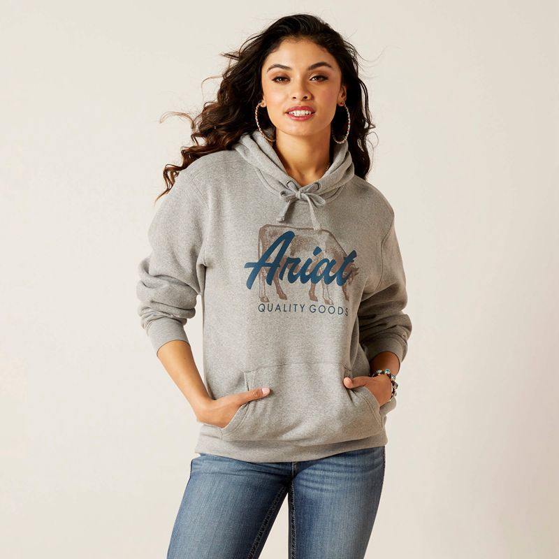 Ariat Real Grazing Hoodie Szare Polska | VYKMOP-250 - Kliknij obrazek, aby zamknąć