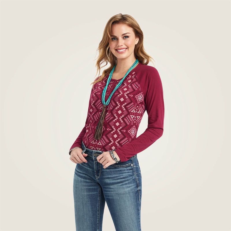 Ariat Real Printed Henley Shirt Czerwone Polska | HVEMWG-398 - Kliknij obrazek, aby zamknąć