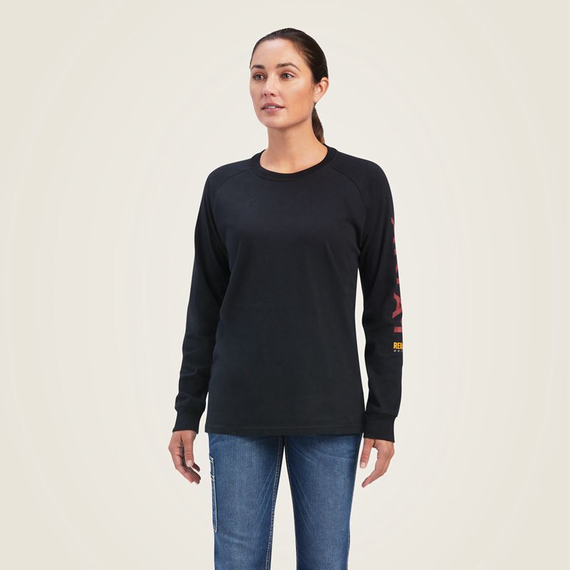 Ariat Rebar Cotton Strong Logo Graphic Black/ Rosewood Polska | OKLZUW-680 - Kliknij obrazek, aby zamknąć