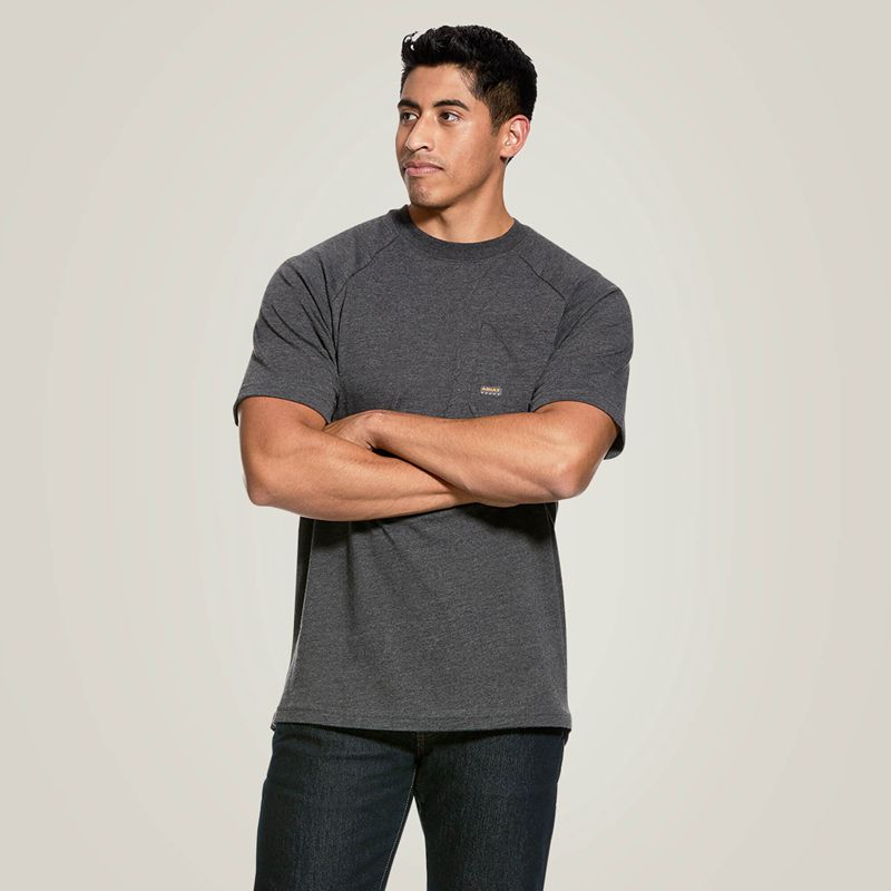 Ariat Rebar Cotton Strong T-Shirt Charcoal Heather Polska | UYLOZX-462 - Kliknij obrazek, aby zamknąć