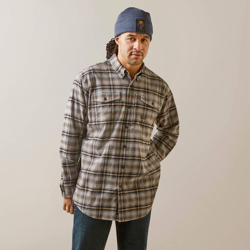 Ariat Rebar Flannel Durastretch Work Shirt Alloy Plaid Polska | WOKZAN-891 - Kliknij obrazek, aby zamknąć