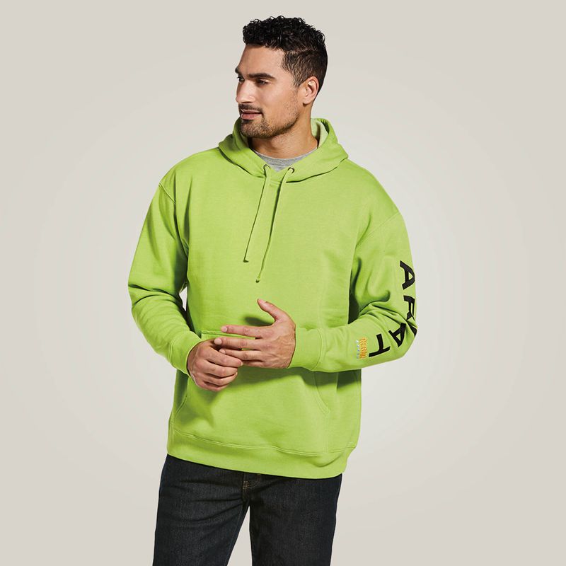 Ariat Rebar Graphic Hoodie Lime Heather/Black Polska | IRSPXB-543 - Kliknij obrazek, aby zamknąć
