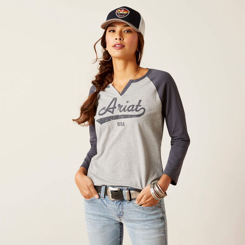 Ariat Split Neck Szare Polska | SPCDXL-204 - Kliknij obrazek, aby zamknąć