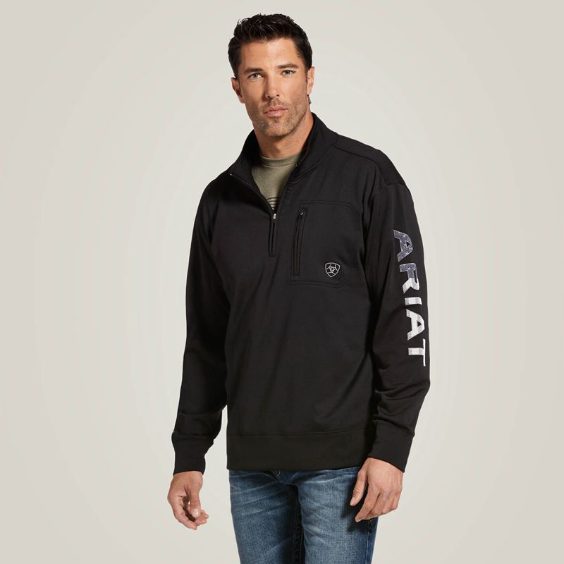 Ariat Team Logo 1/4 Zip Sweatshirt Black/Americana Polska | FSEVYM-578 - Kliknij obrazek, aby zamknąć